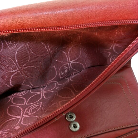 Fossil Genuine Leather Wallet Red Tri Fold 12 Card Slots Checkbook Flawed READ - Picture 14 of 16